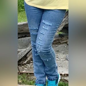 Dg2 Turquoise Sequined Patch Distressed Skinny Jeans Size 2